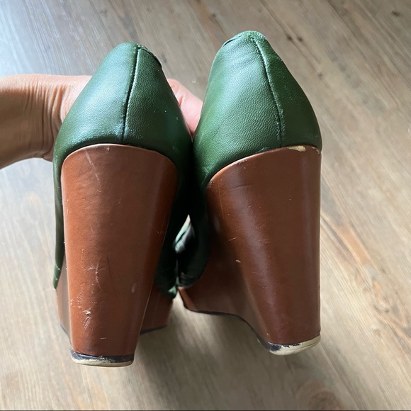 Seychelles Green Brown Wedge Heel Shoe Peep Toe Size 8 - Picture 12 of 13